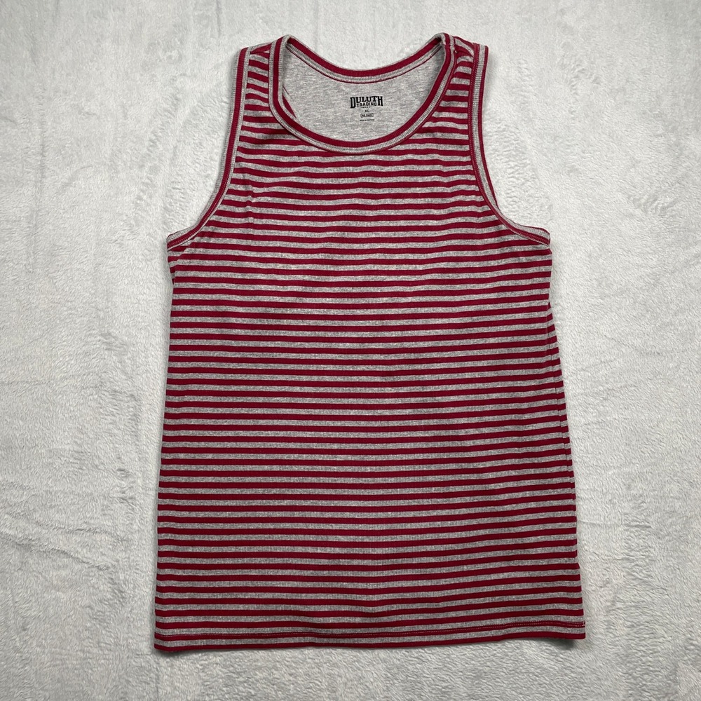 Duluth Trading Co Tank Top Women XL Red Gray Striped No-Yank Shelf Bra Racerback